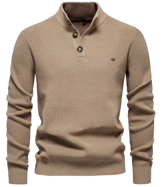 Men's Zipper Stand Collar Knitted Sweater Fashion Slim Solid Color Long Sleeve Half Turtleneck Top Men's Clothing