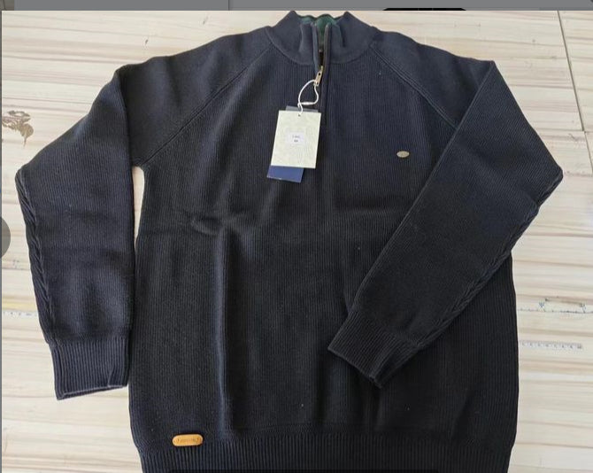 Men's Zipper Stand Collar Knitted Sweater Fashion Slim Solid Color Long Sleeve Half Turtleneck Top Men's Clothing